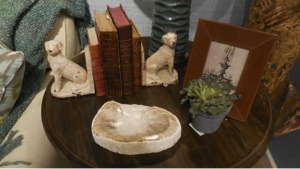 Frame $52. Book ends $45. Dish $50.