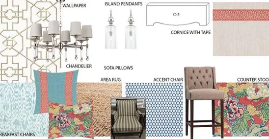 Interior Design Mood Board for Home Design with Vibrant Colors and Patterns