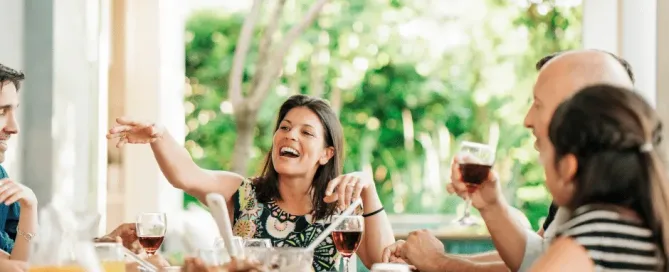 A family enjoys their freshly furnished outdoor patio