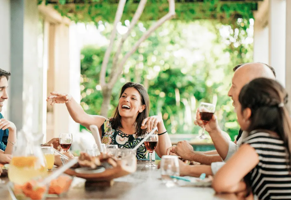 A family enjoys their freshly furnished outdoor patio