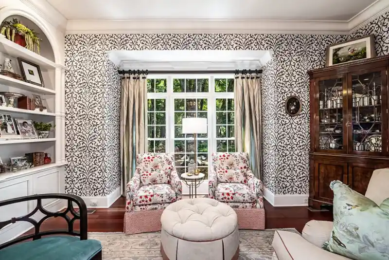 chdinteriors-jul-blog-img-3_optimized A variety of patterns and colors work together in this luxury sitting room from CHD Interiors in Wilmington SC