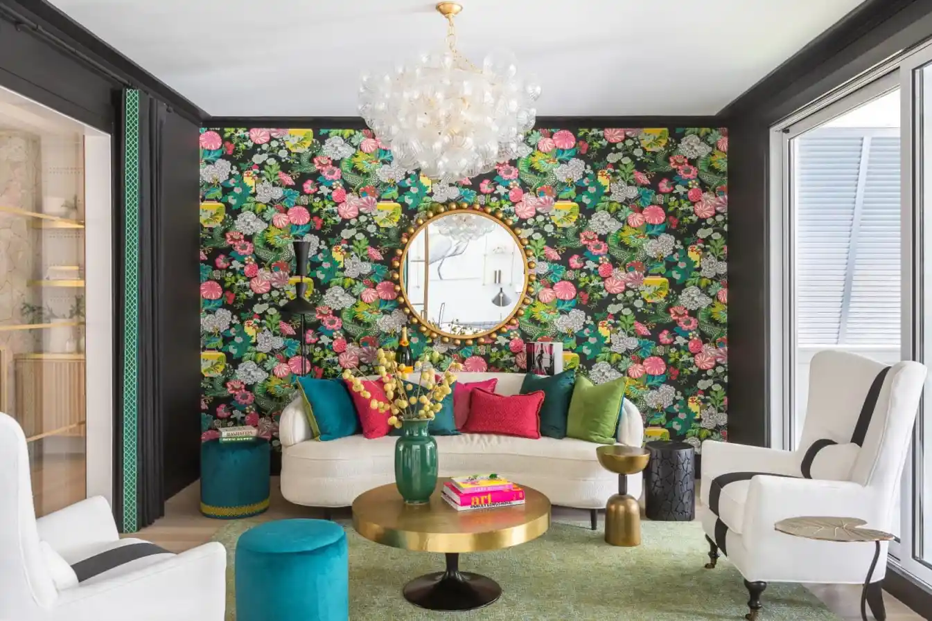 Vibrant floral wallpaper room