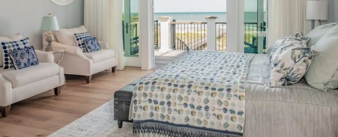 A coastal bedroom with Southern traditional interior design